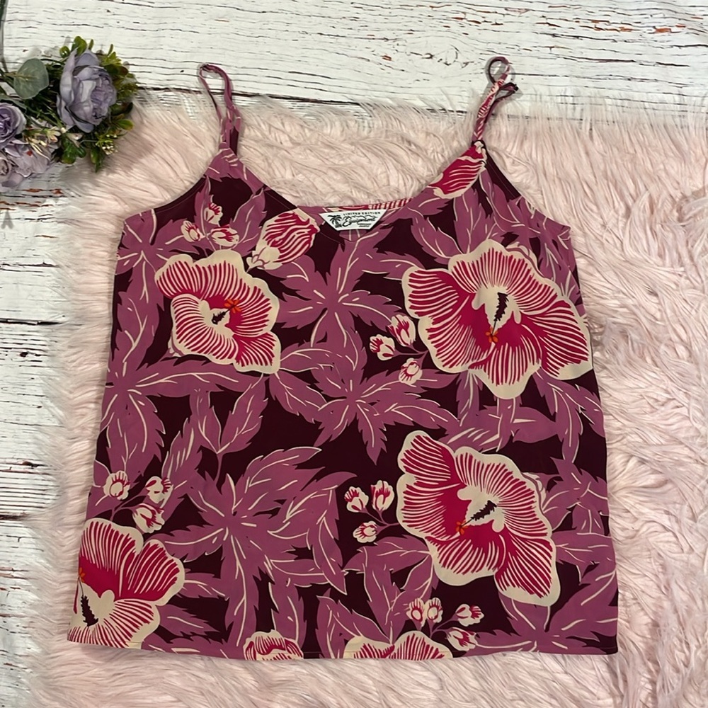 Equipment Floral Tank Top in Burgundy, Pink, Cream